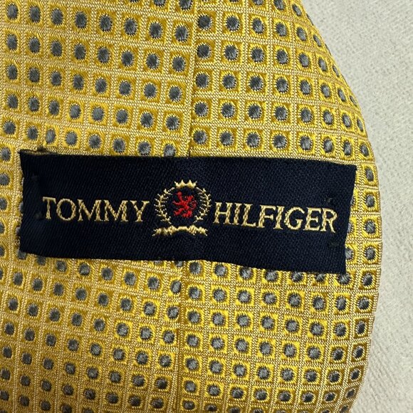Tommy Hilfiger 100% Silk Yellow & Green Geometric Pattern Necktie Made In USA - Picture 4 of 4
